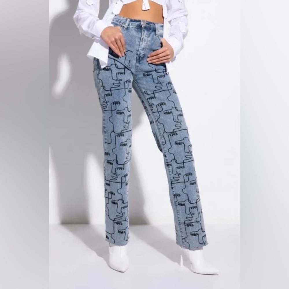 Printed Face Jeans